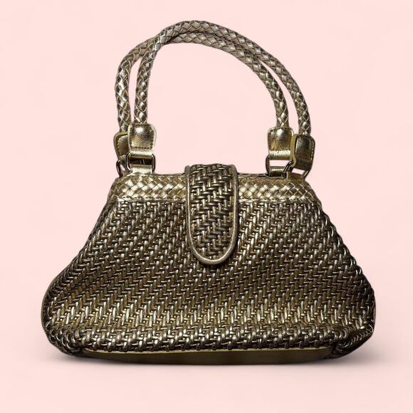 Vtg gold woven leather shoulder bag - Picture 1 of 6